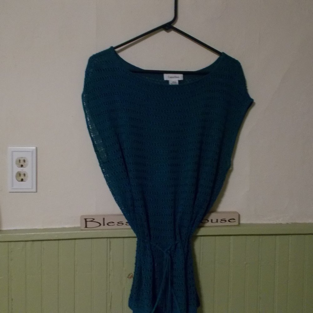 Calvin Klein short sleeve green sweater nwot L